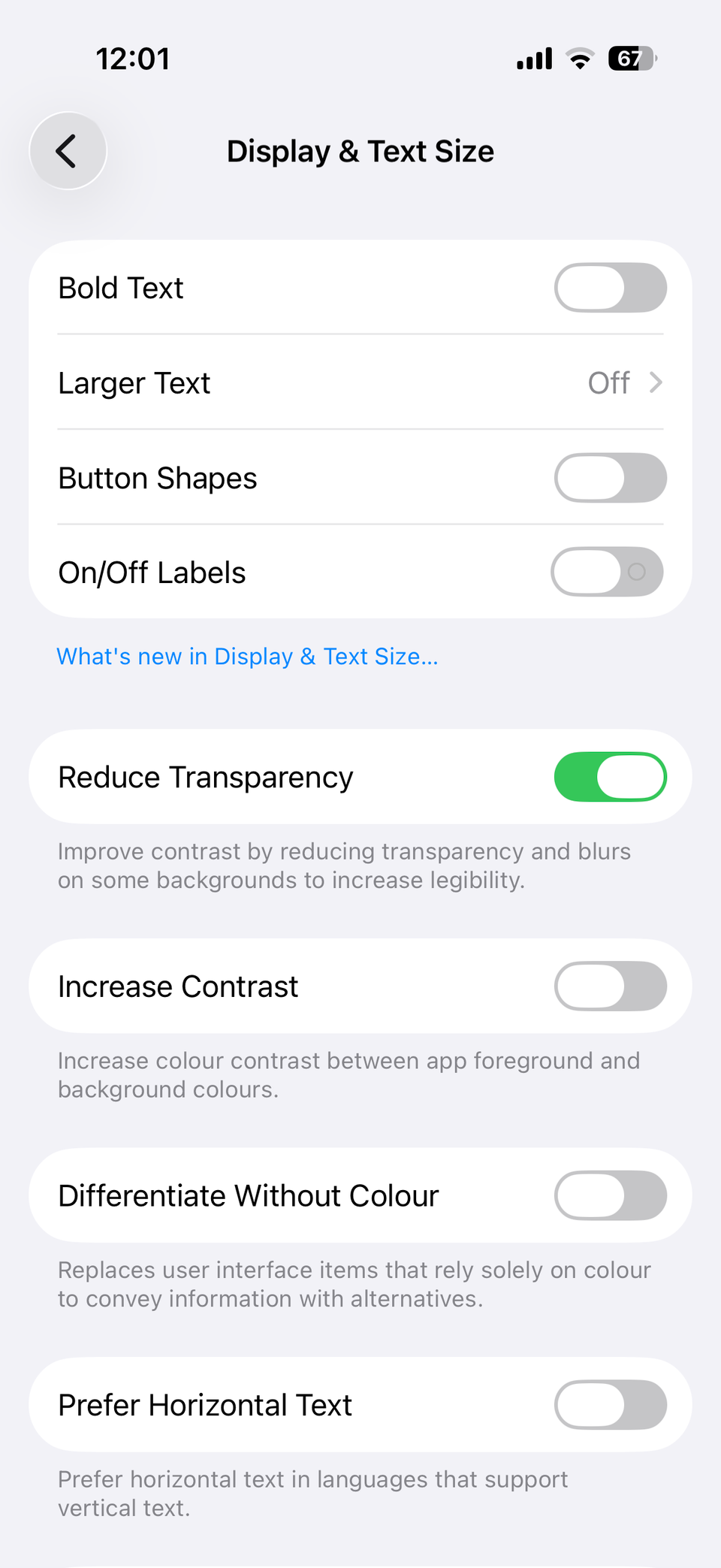 Reduce Transparency setting on iPhone