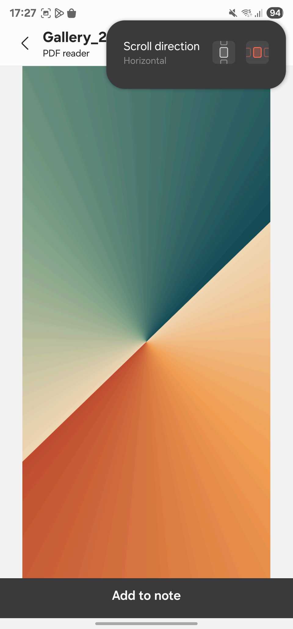 Scroll direction option for the Save as PDF option.