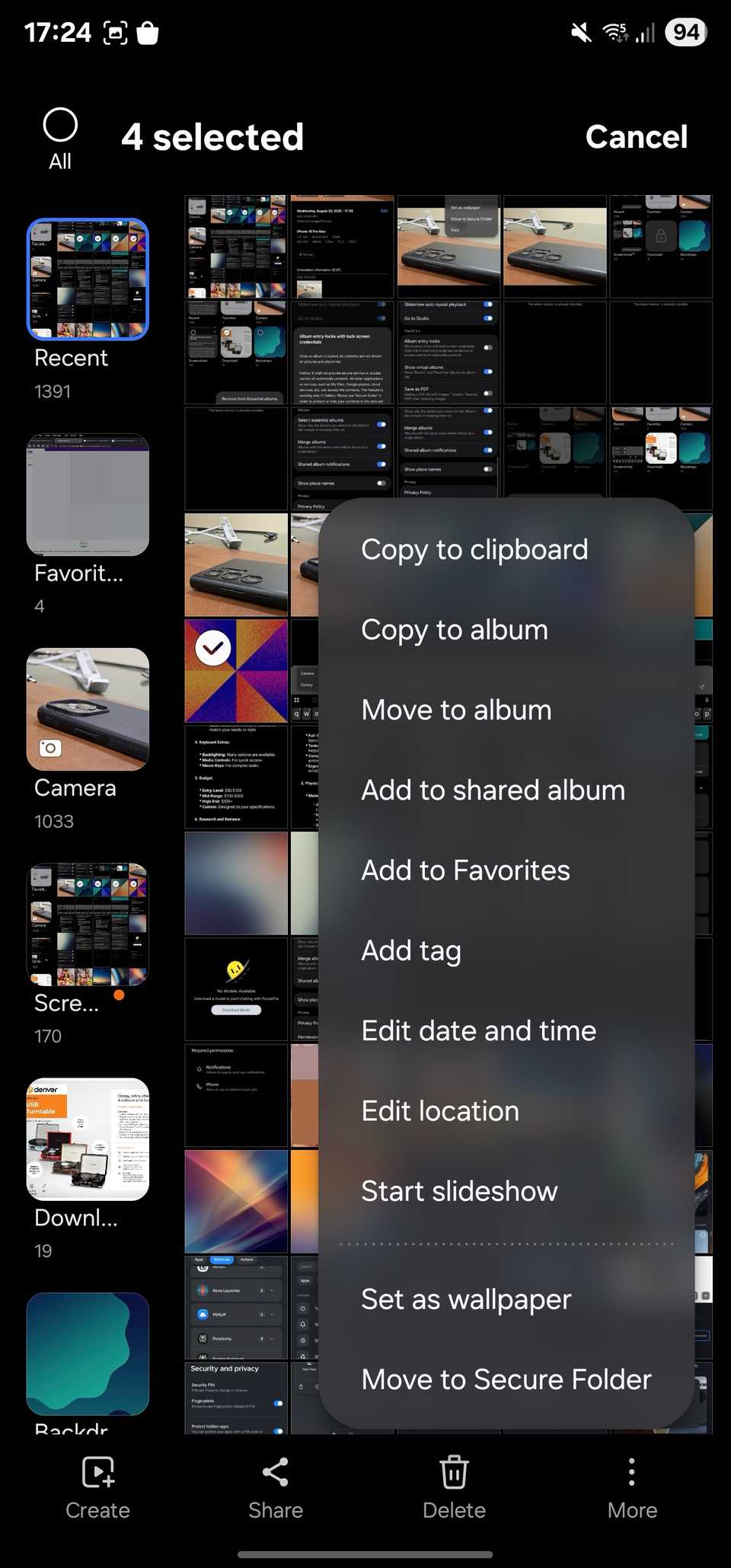 Start slideshow option in More menu in Gallery.