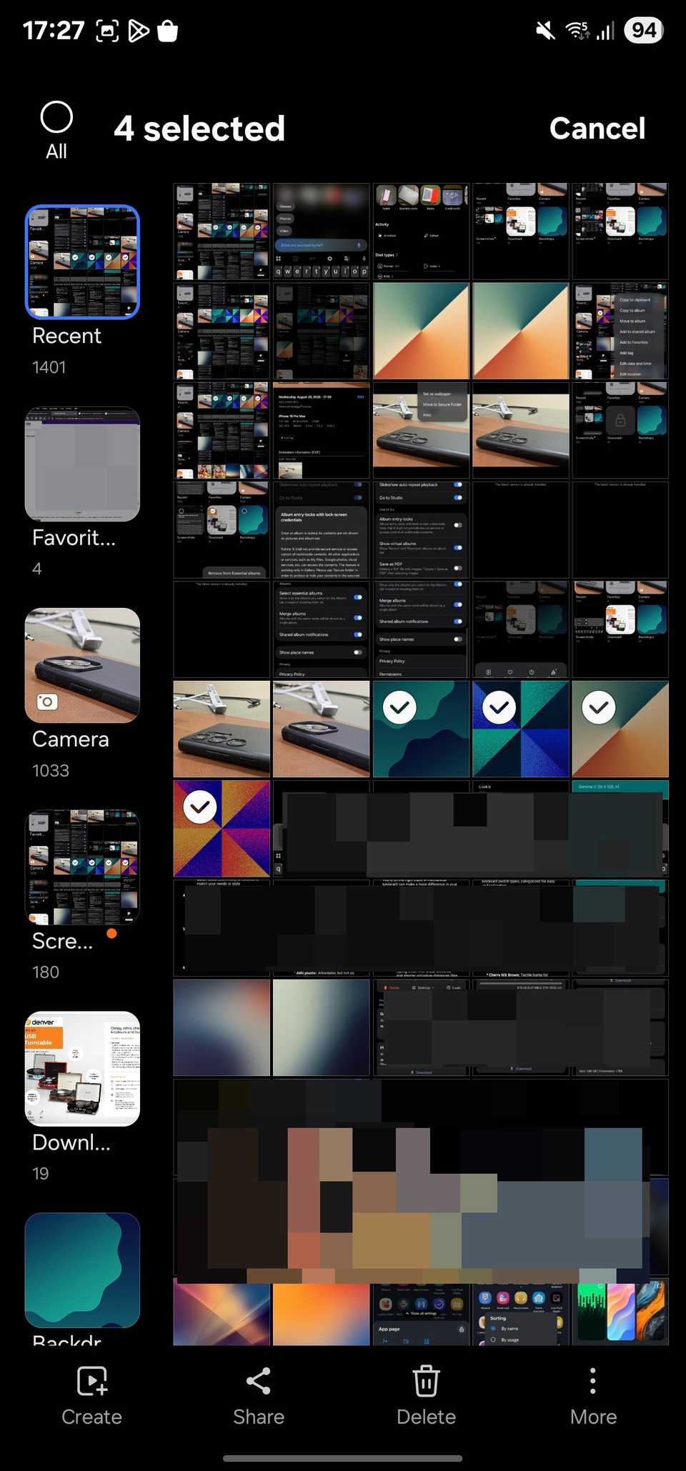 Selecting images to create a PDF.