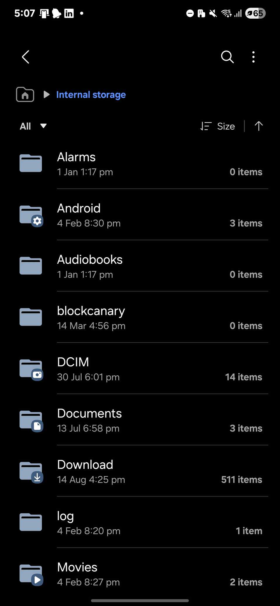 Samsung phone My Files internal storage