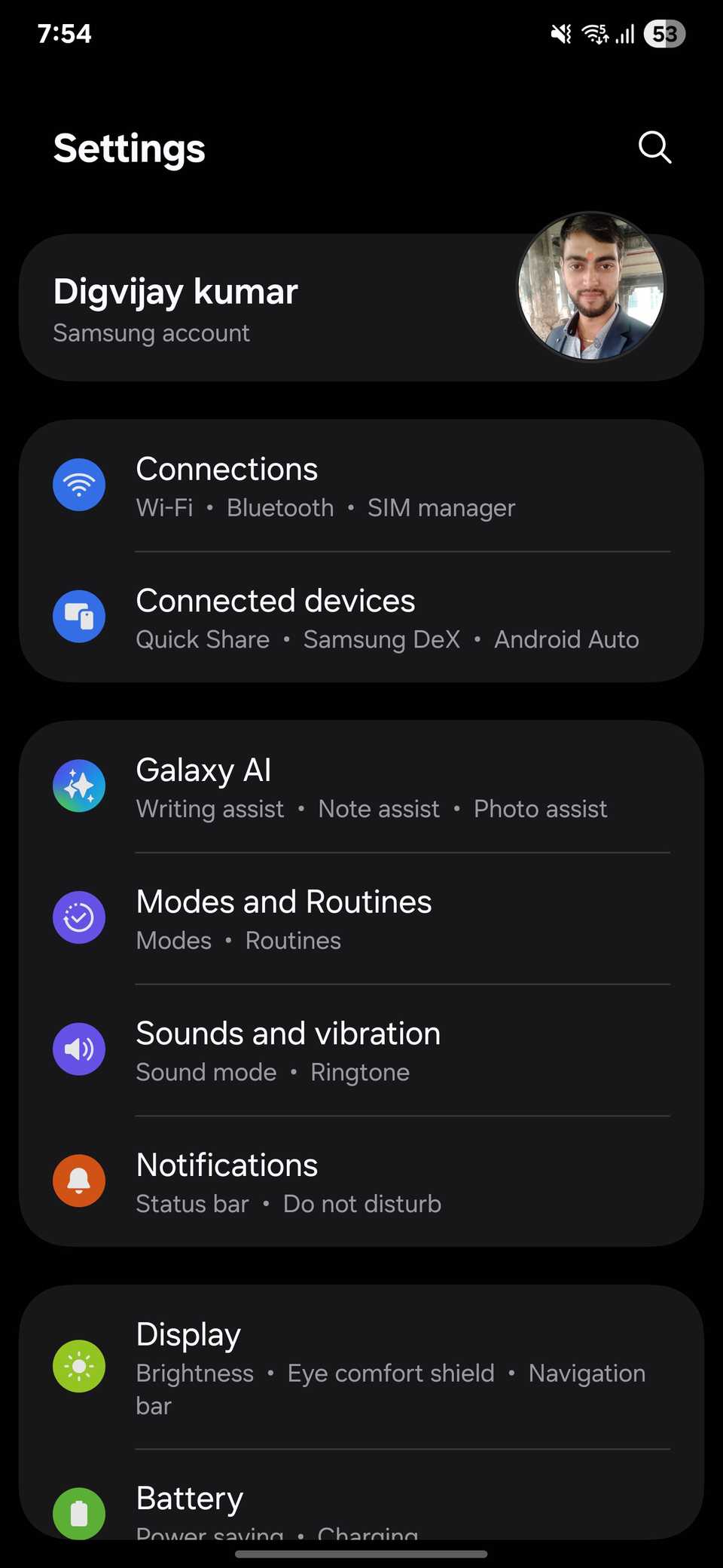 Samsung Phone Settings menu
