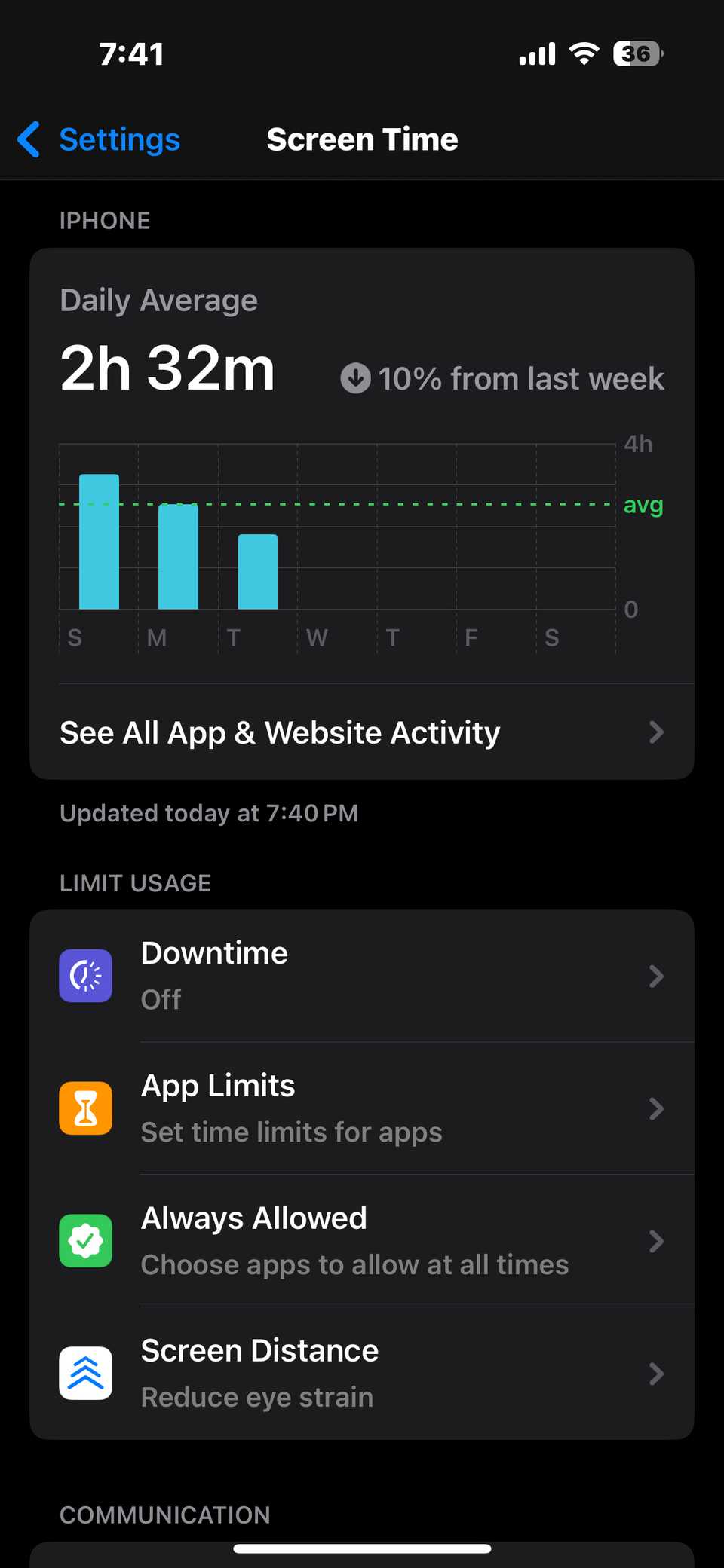 Screen distance feature in iPhone Settings