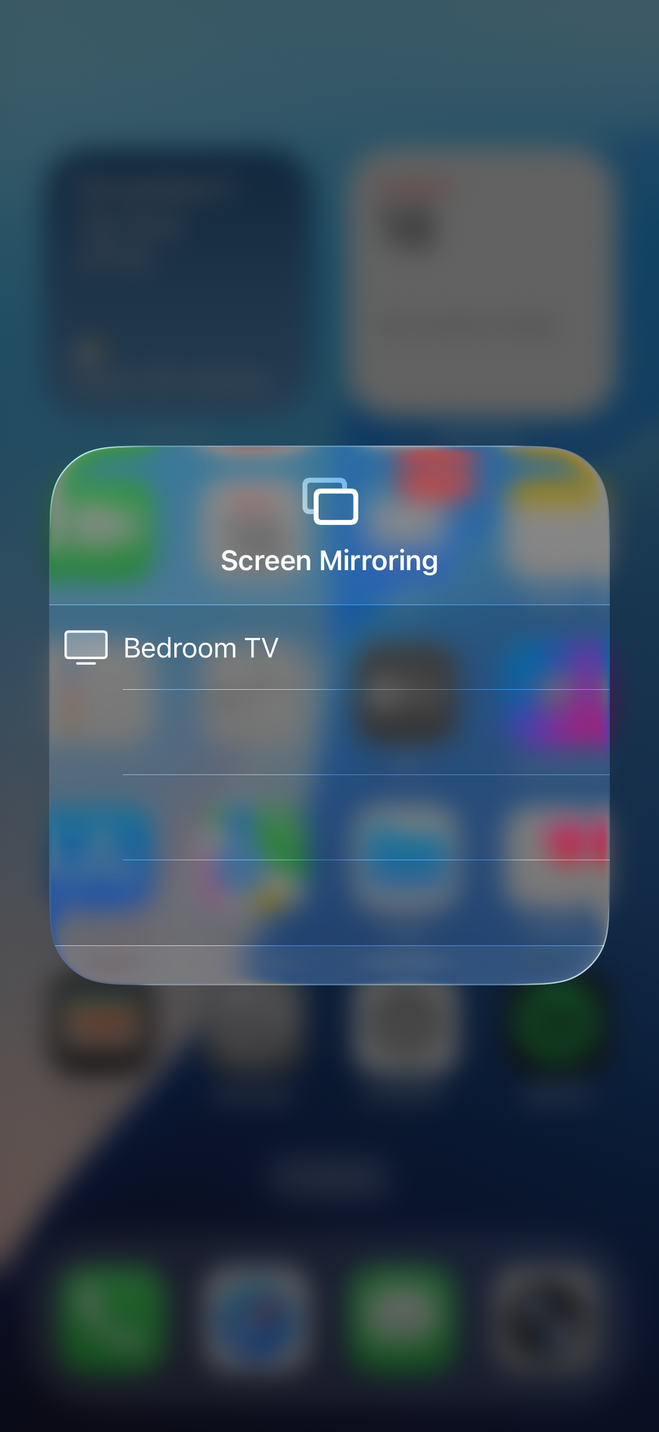 Screen mirroring pop-up on iPhone