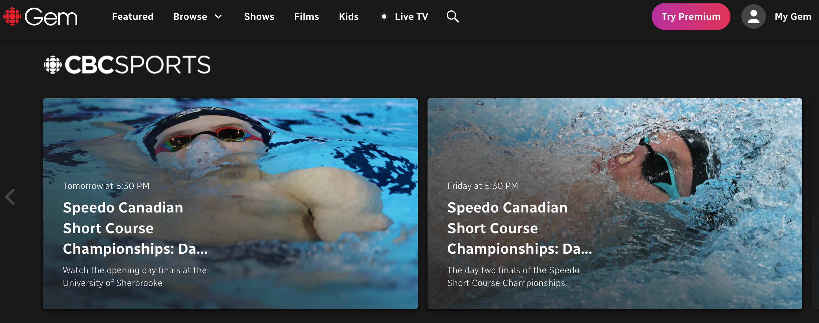 Sports events on CBC Gem