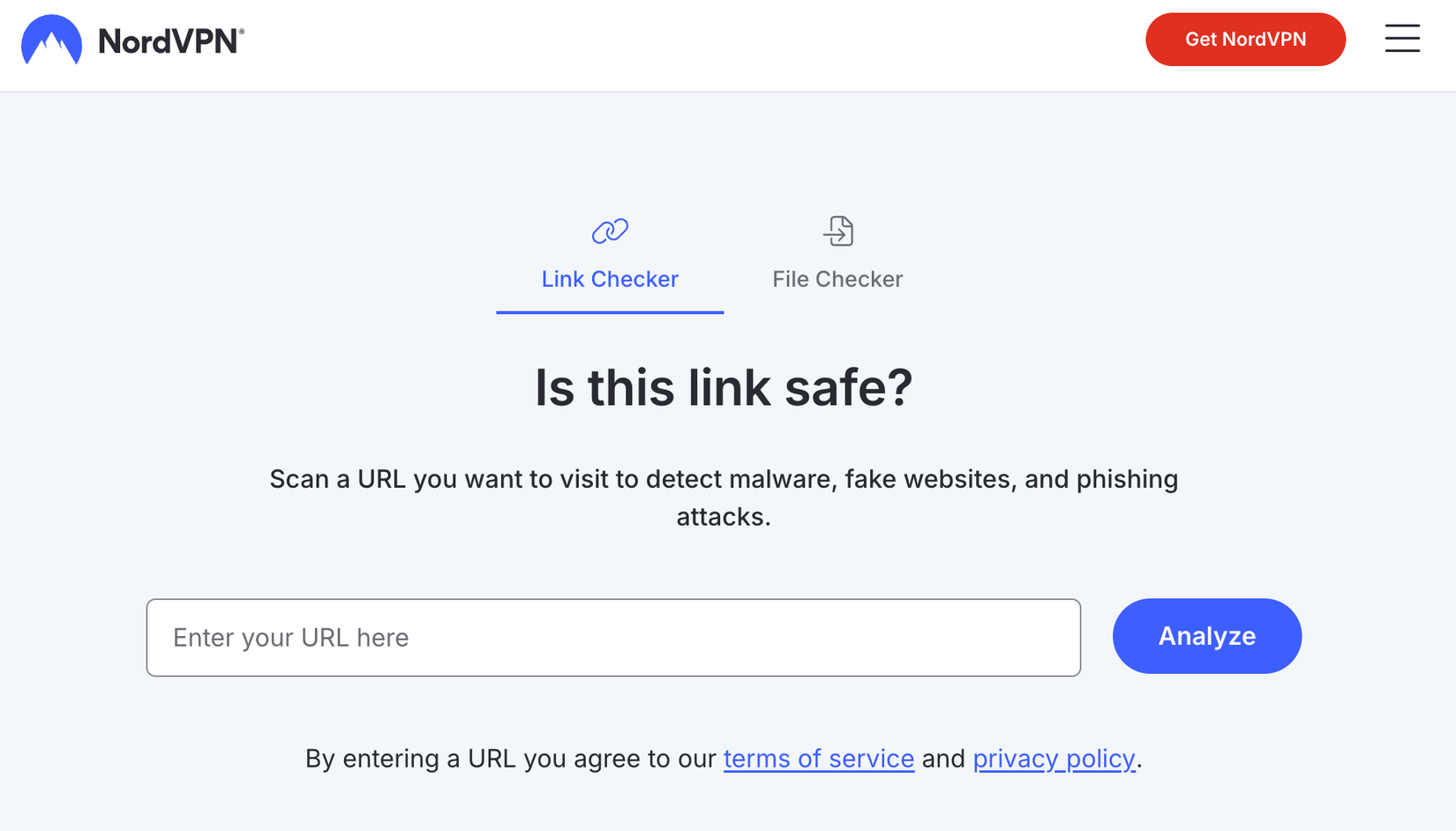 NordVPN's free URL checker