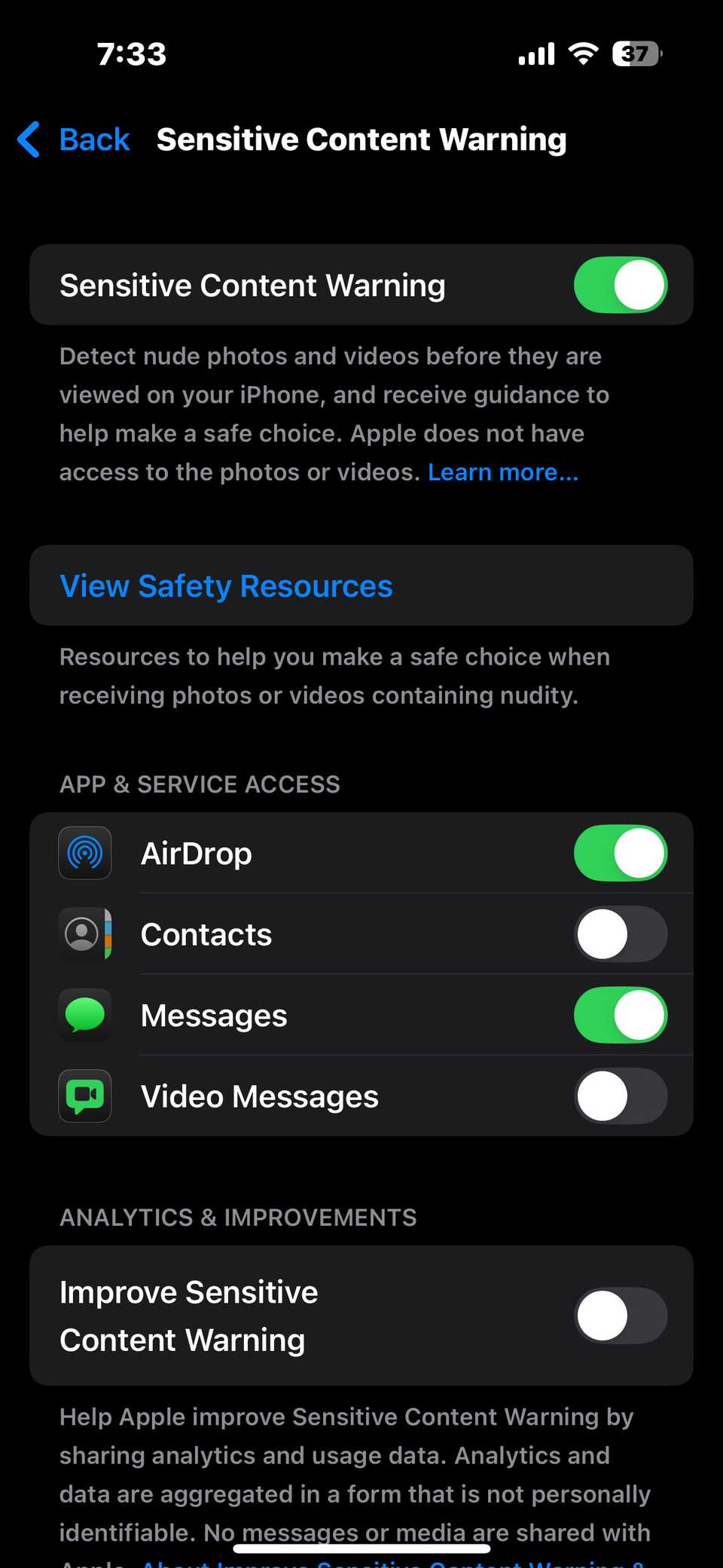 Sensitive content warning in iPhone