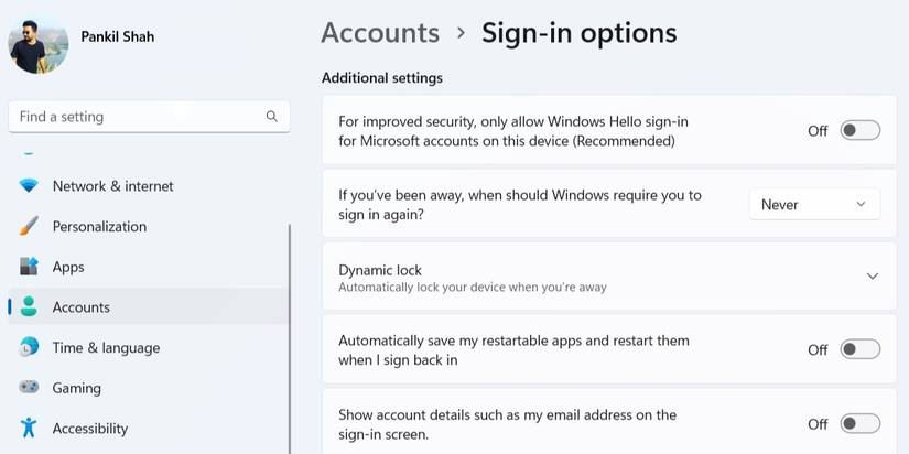 Sign-in Options on Windows 11