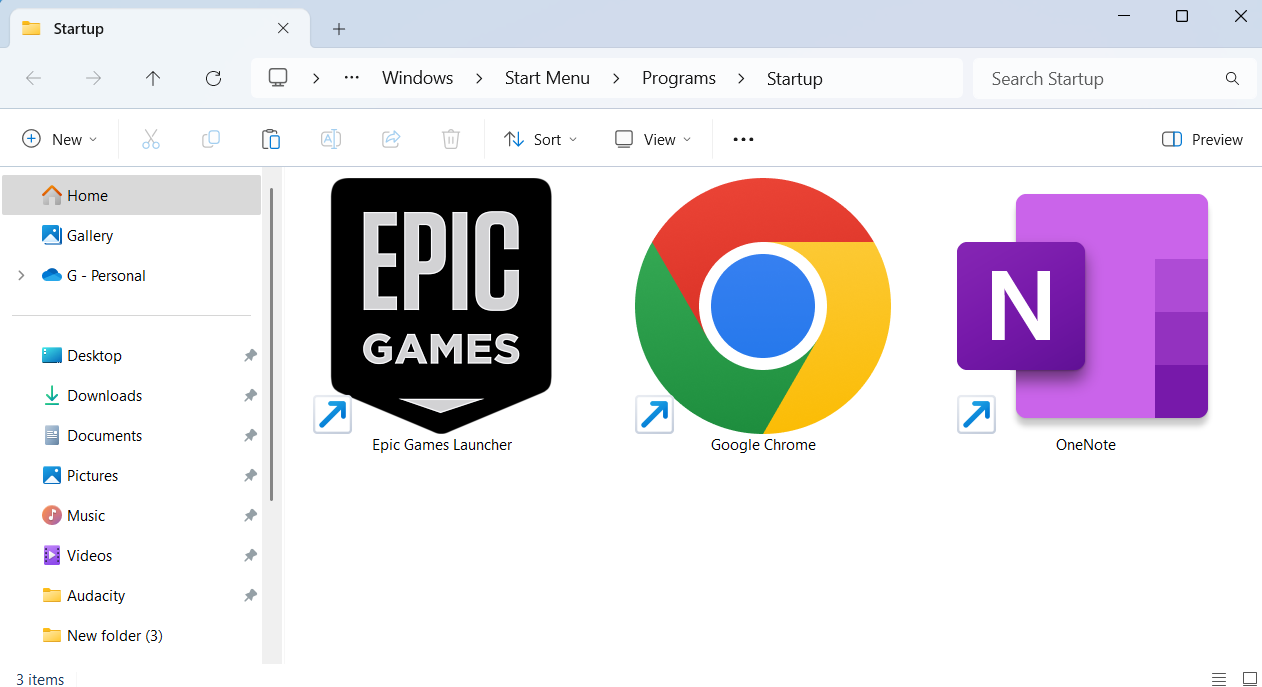 Startup folder in Windows 11