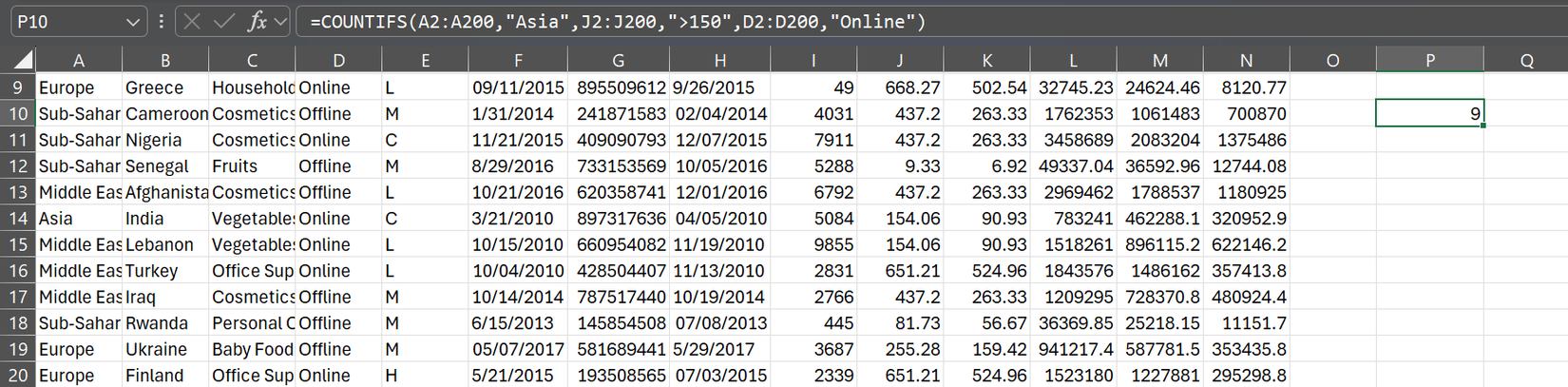 The COUNTIFS function in Excel