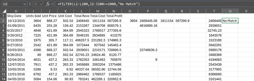The FILTERS function in Excel displaying a custom message instead of error