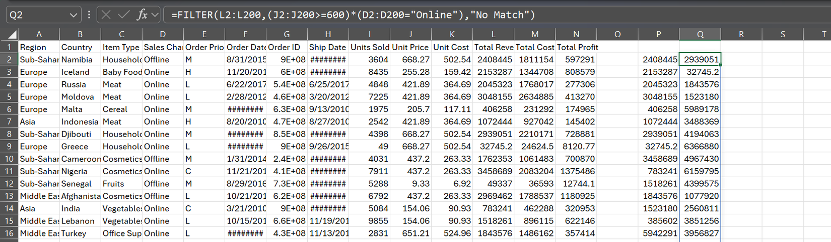 The FILTERS function in Excel with the AND logic