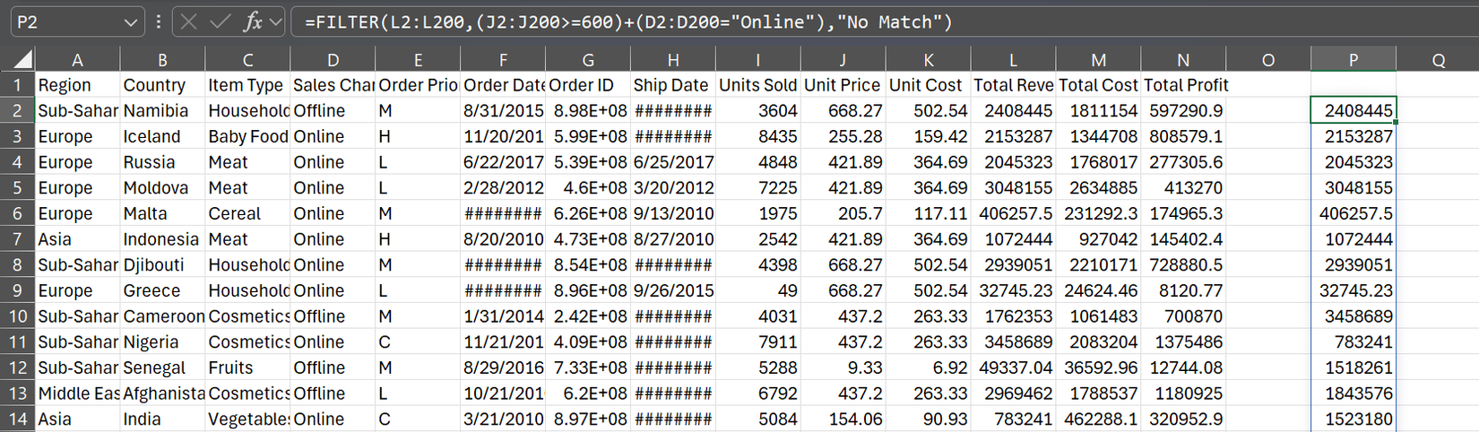 The FILTERS function in Excel with the OR logic