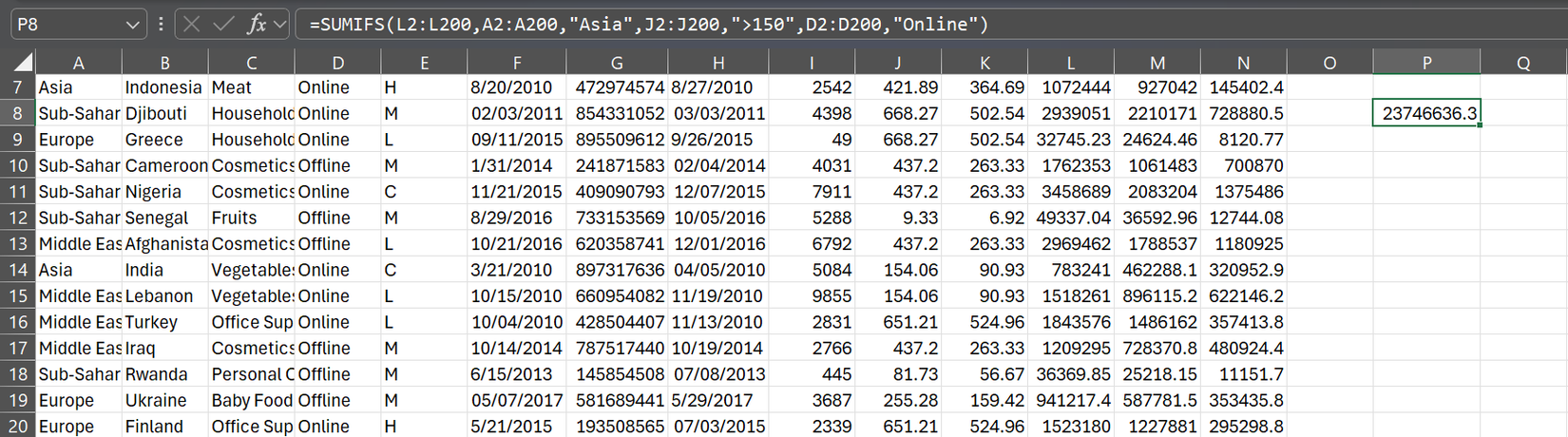 The SUMIFS function in Excel