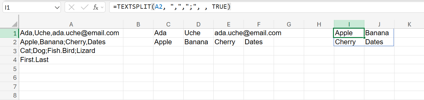 The TEXTSPLIT Function in Excel with multiple delimiters and split across separate rows