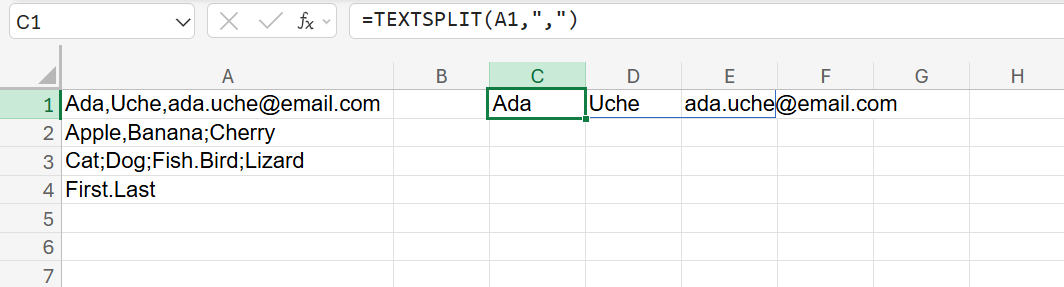 The TEXTSPLIT Function in Excel