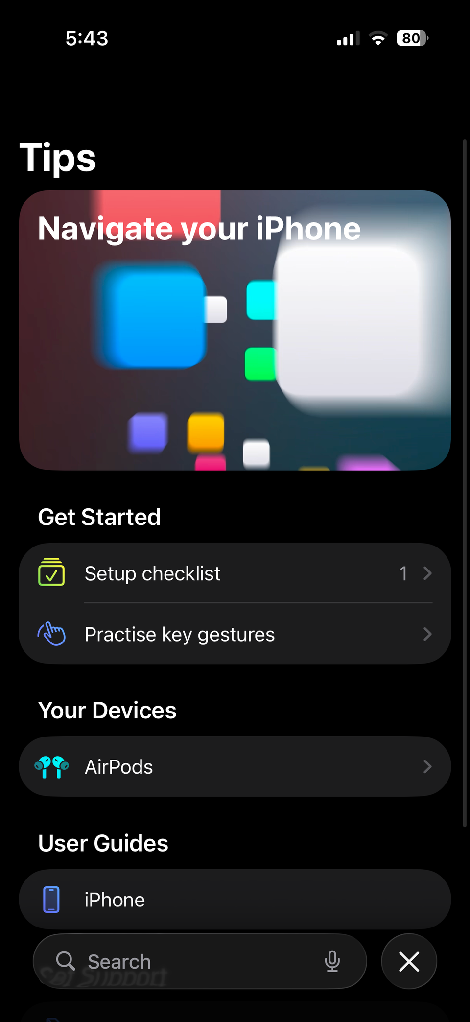 Tips app home page on iPhone