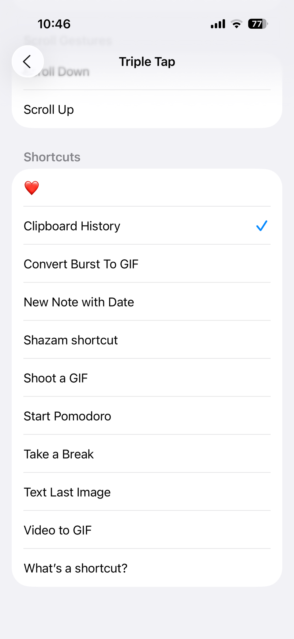 Triple Tap settings menu on iPhone
