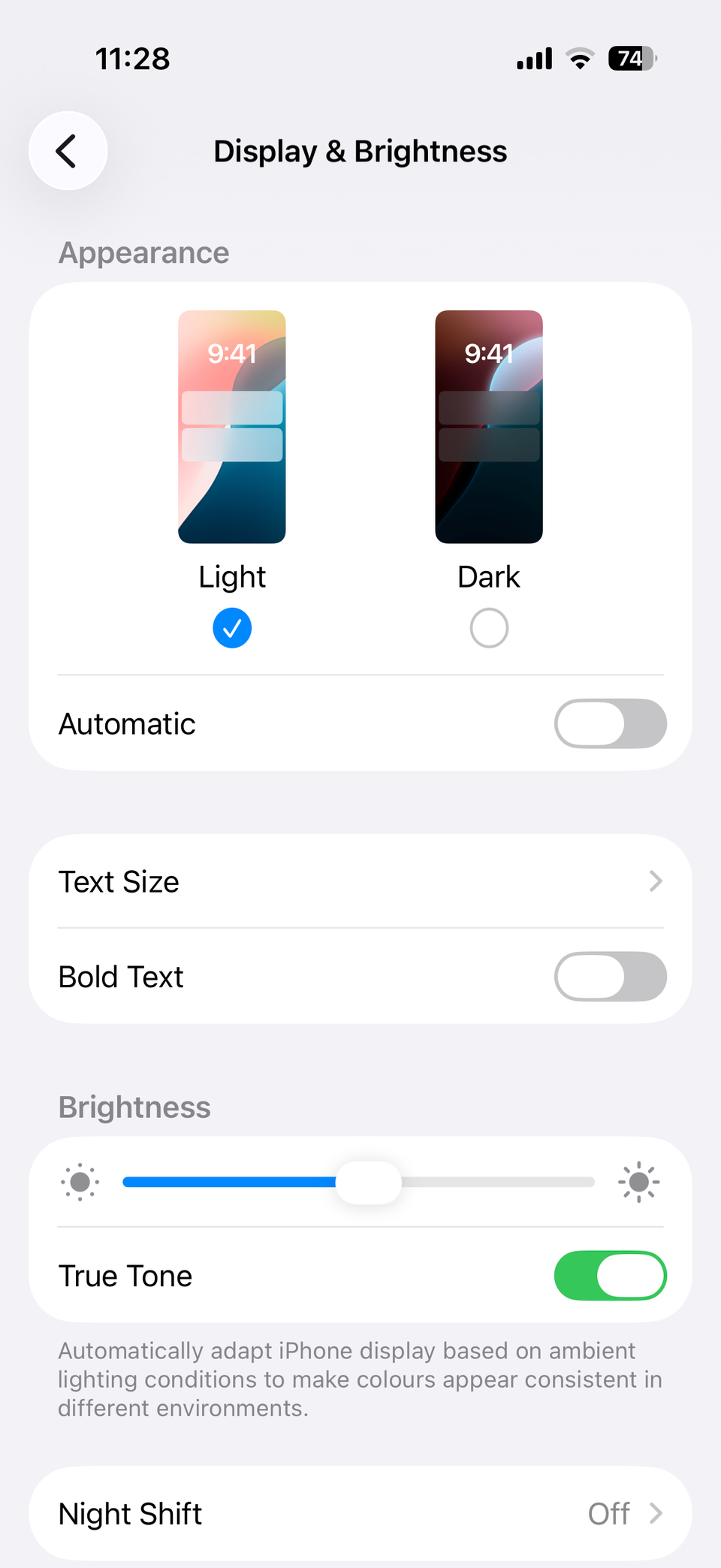 True tone setting on iPhone