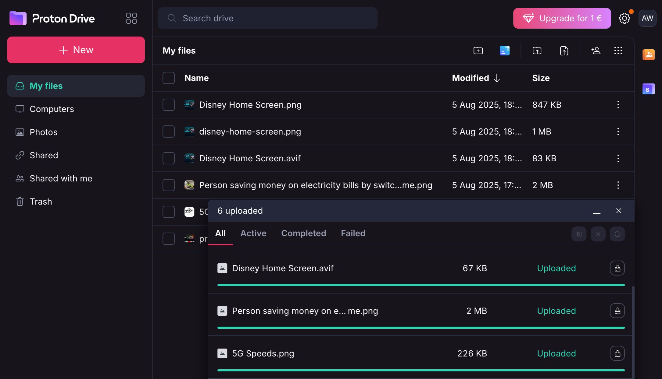 Uploading files to Proton Drive via web