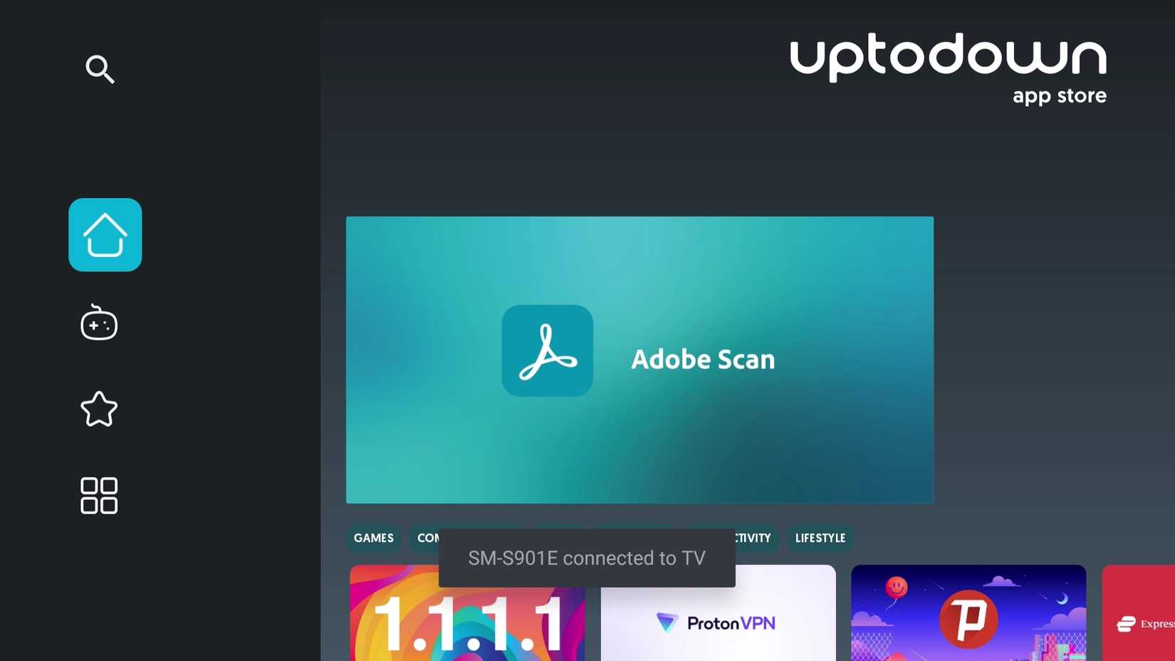 Uptodown app store home screen on Google TV