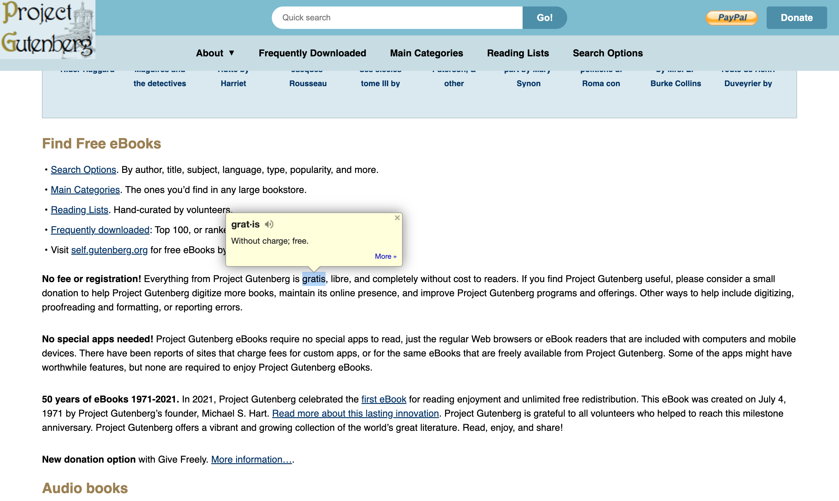 Using Google Dictionary to see the meaning of words on a web page