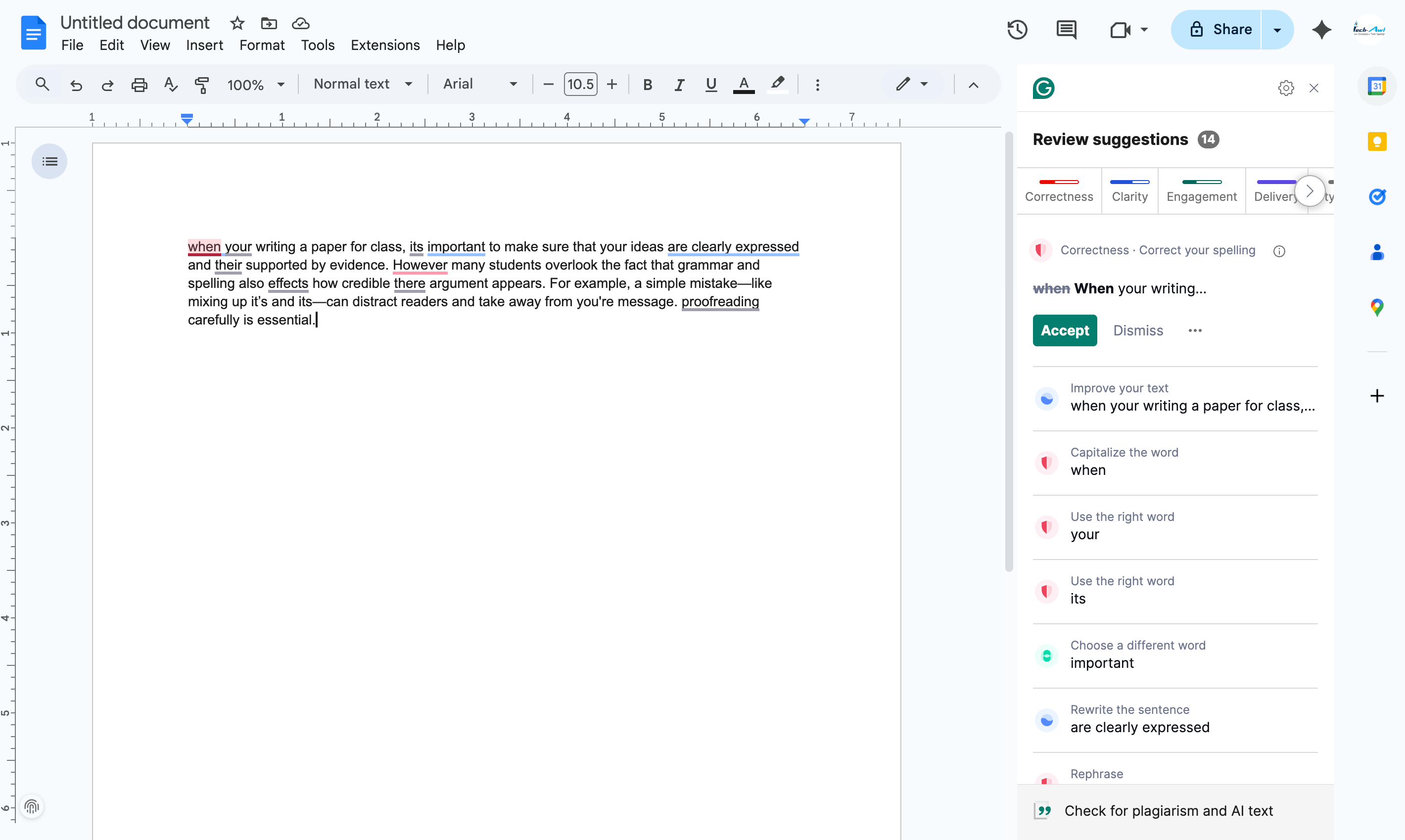 Using Grammarly to polish writing in Google Docs