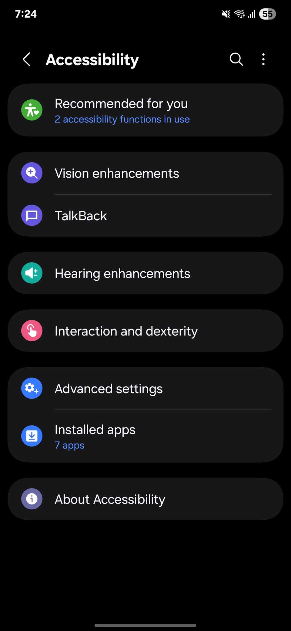 Vision enhancements in Samsung Accessibility menu