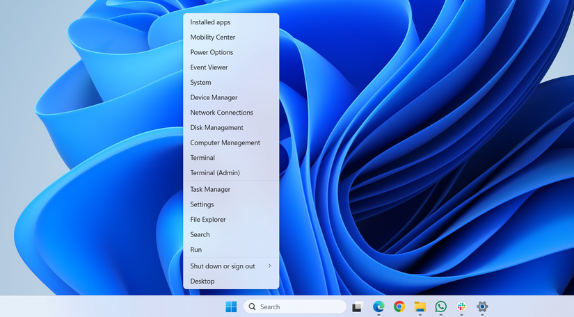 Windows 11 power user menu