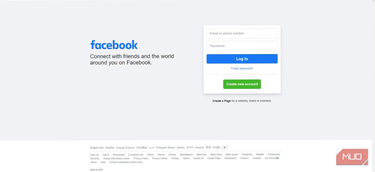 An image of the Facebook homepage