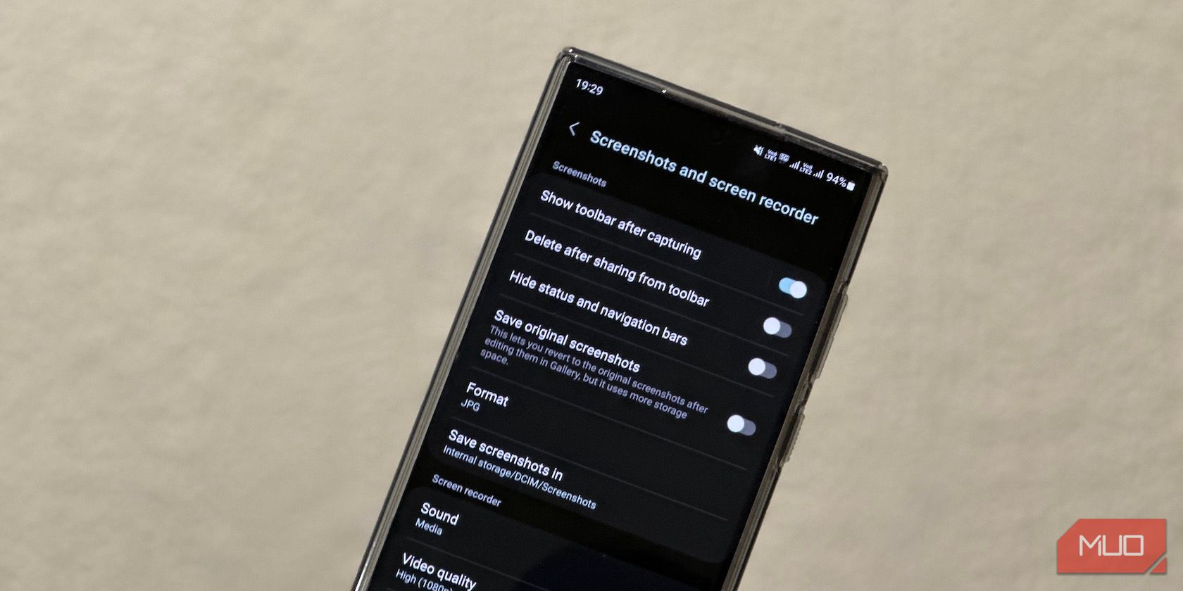 screenshot and screen recording preferences on a Samsung phone