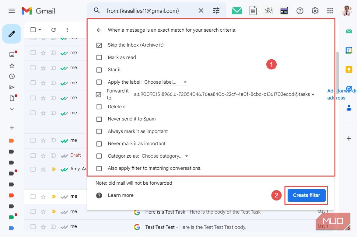 Buat tindakan untuk memfilter di Gmail