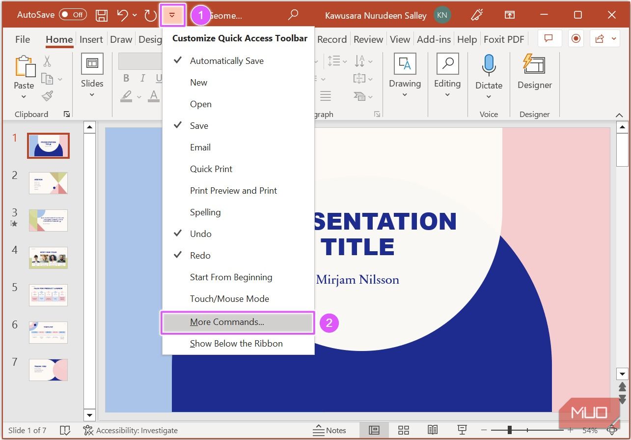 Customize Quick Access toolbar in PowerPoint