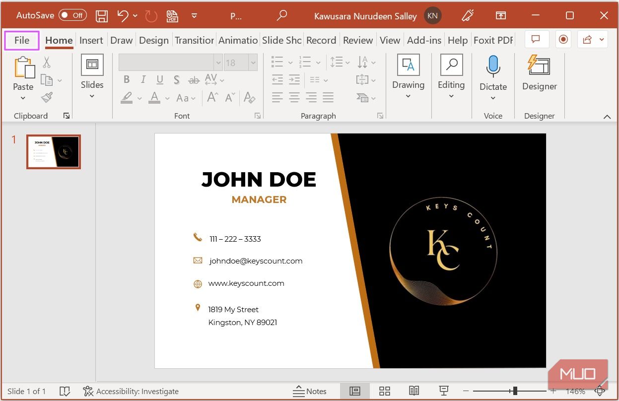 Navigate to the File tab in PowerPoint
