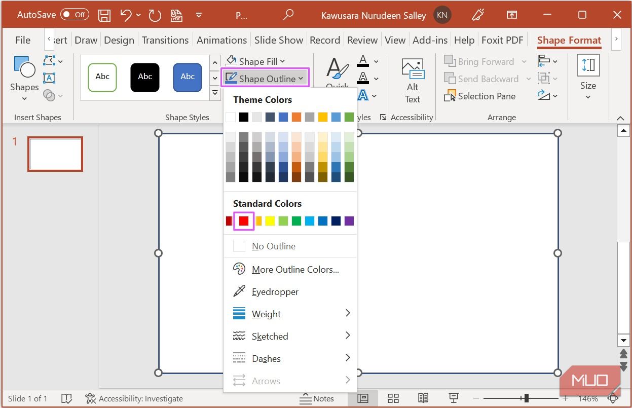 Set rectangle outline in PowerPoint