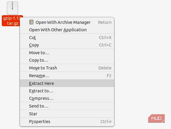 ubuntu context menu gz file open unzip extract