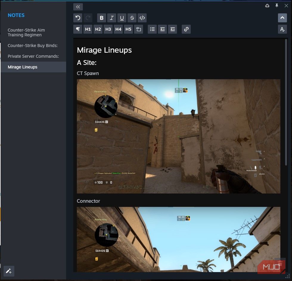 یادداشت های ترکیب CSGO