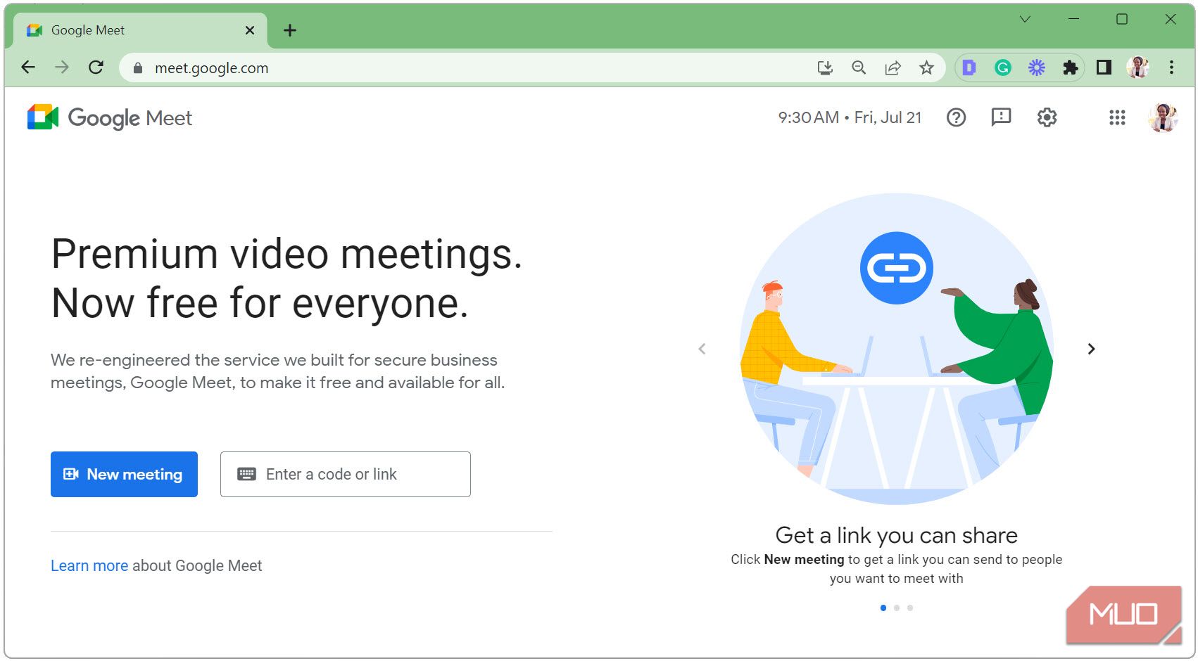 Create new Google Meet meeting or join via link
