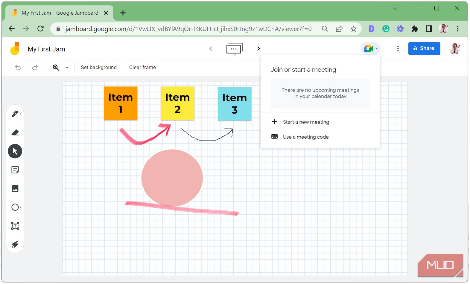 یک Google Meet را از Jamboard شروع کنید یا به آن بپیوندید