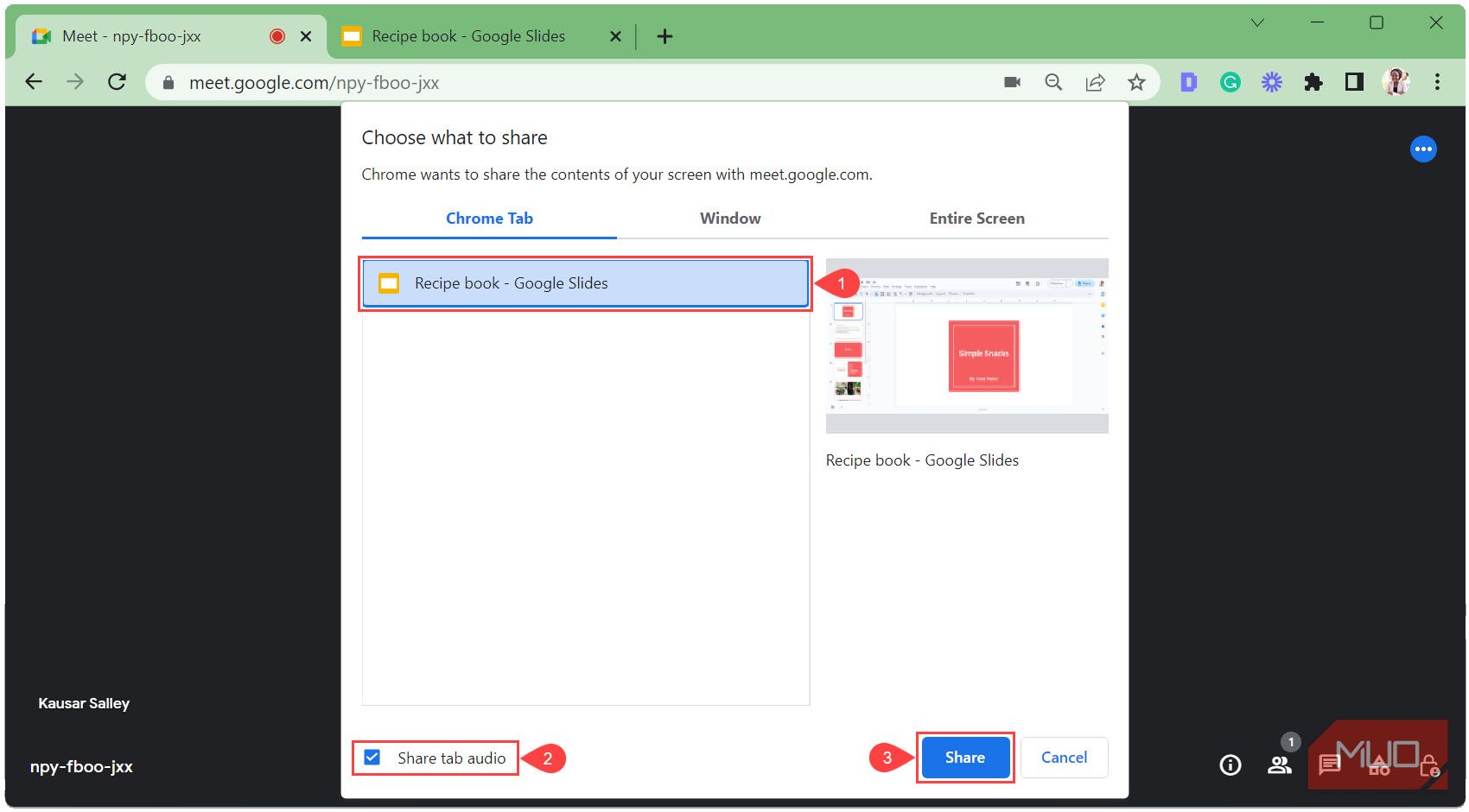 Google Slides را در تب کروم برای ارائه انتخاب کنید