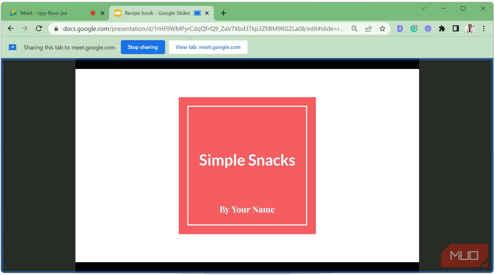 Launch Google Slides slideshow in tab view