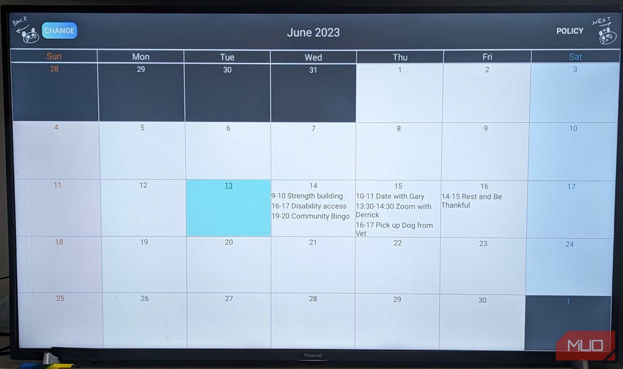 The Panda Calendar diary interface as displayed on Android TV