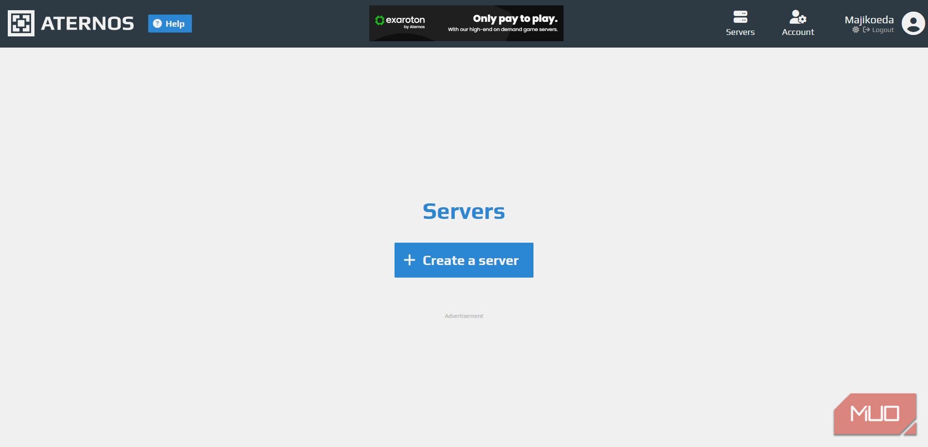 Aternos Create a Server button