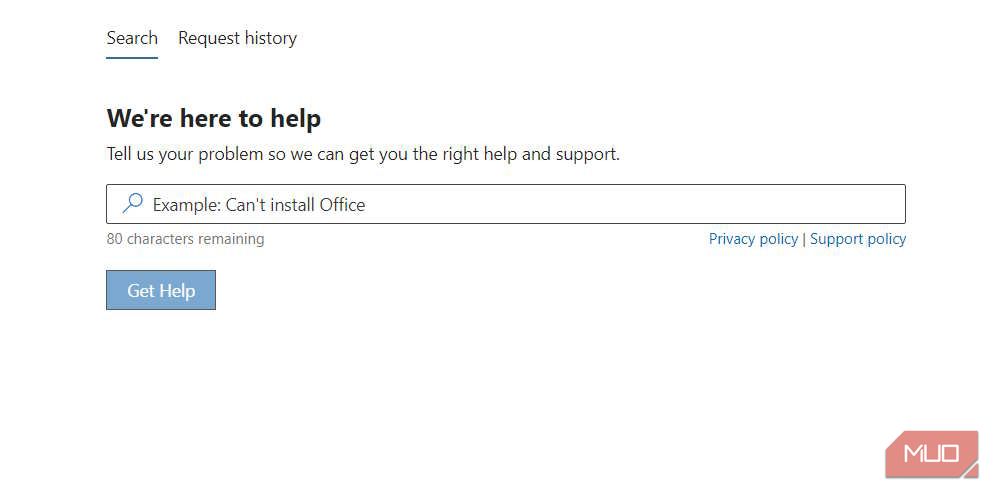 поиск справки на странице поддержки Microsoft