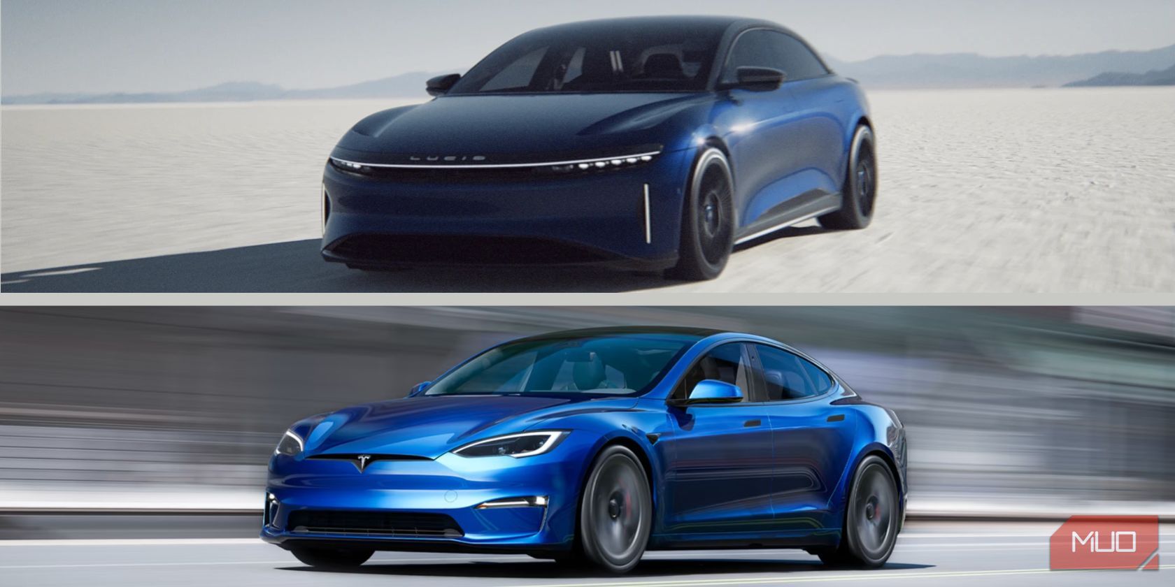 Tesla Model S and Lucid Air Sapphire side by side