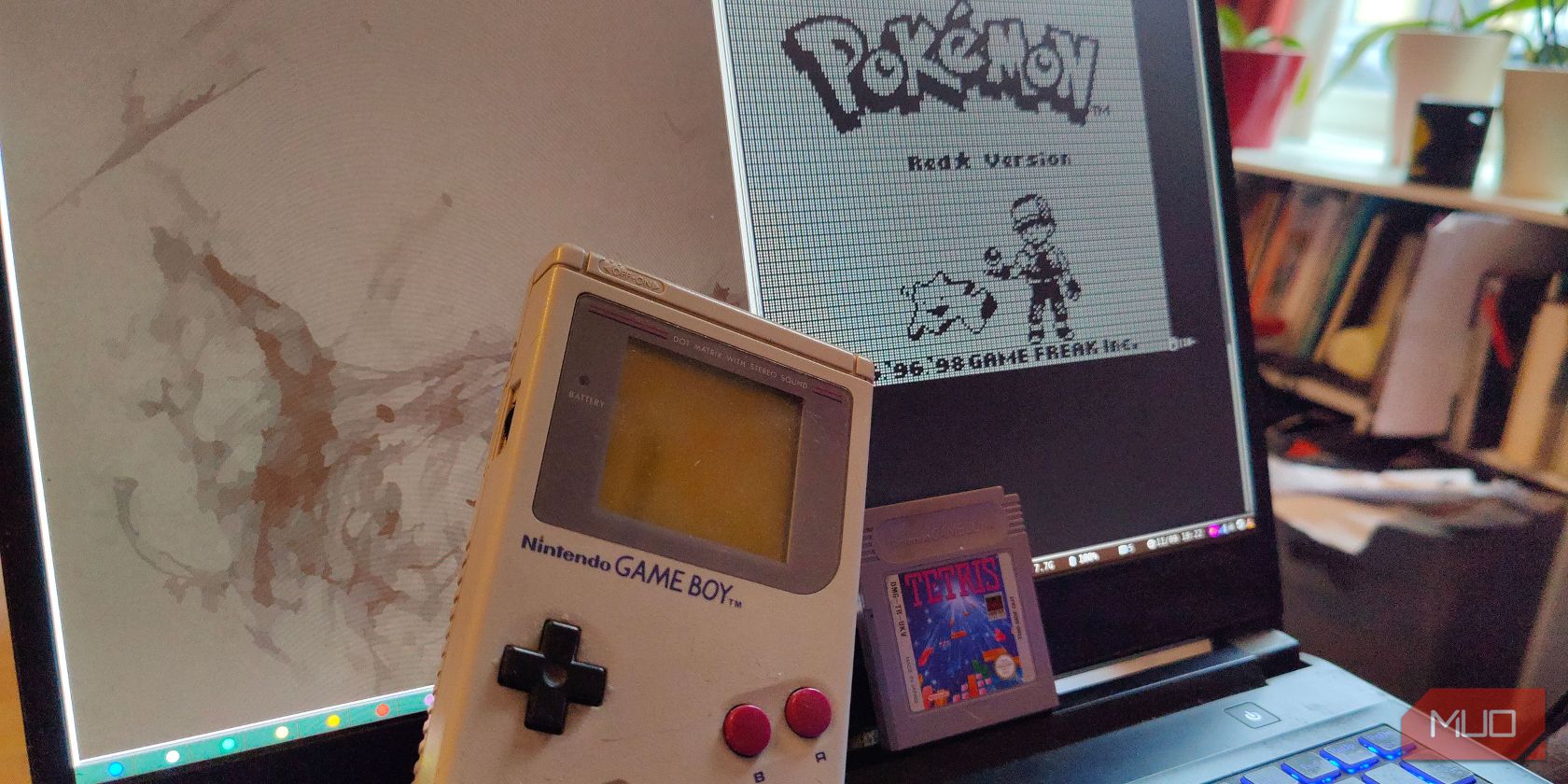 gameboy and tetris cartridge with pokemon running in the terminal