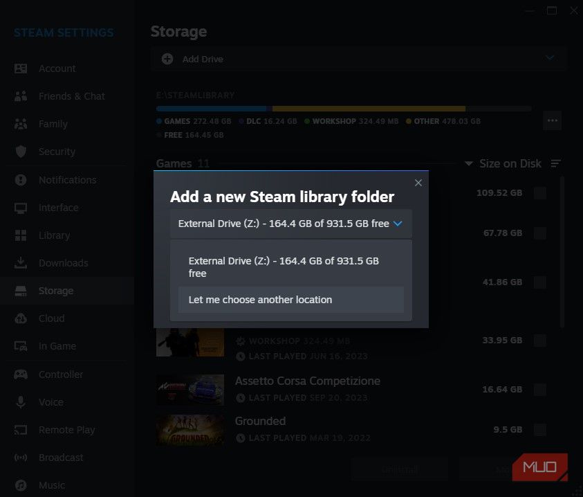 Add a new Steam Library folder
