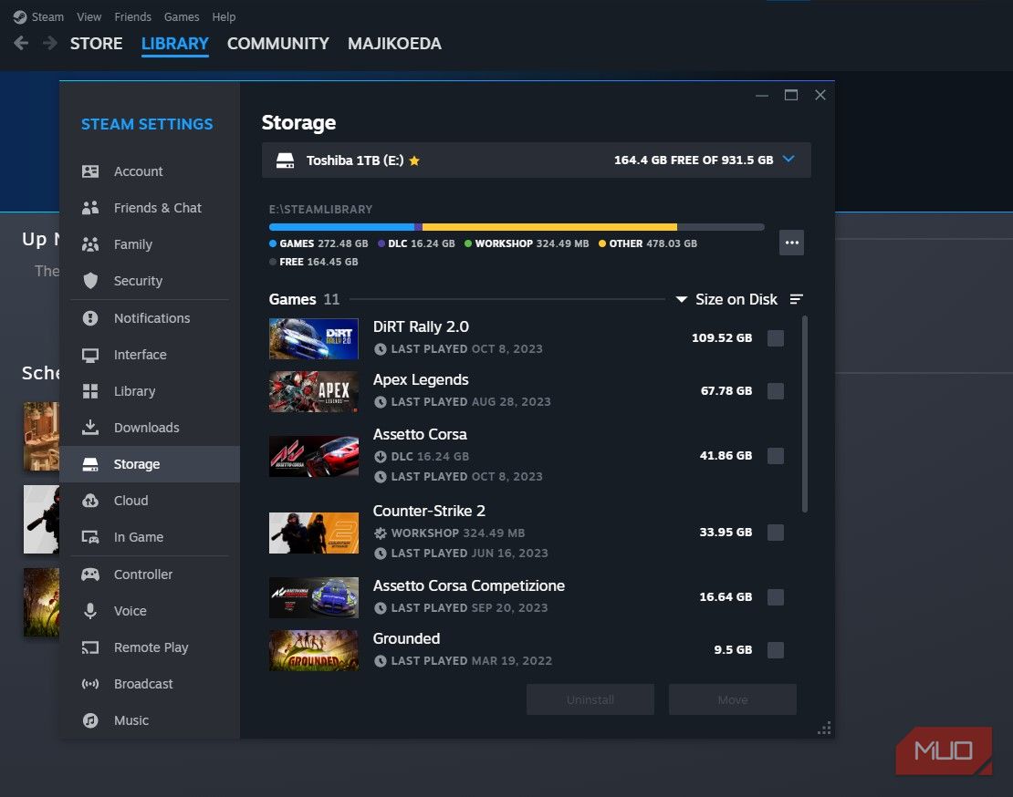 Steam Storage Manager in Steam Settings