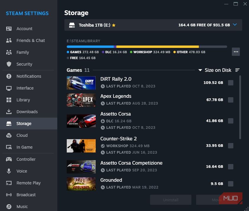 Steam Storage Manager