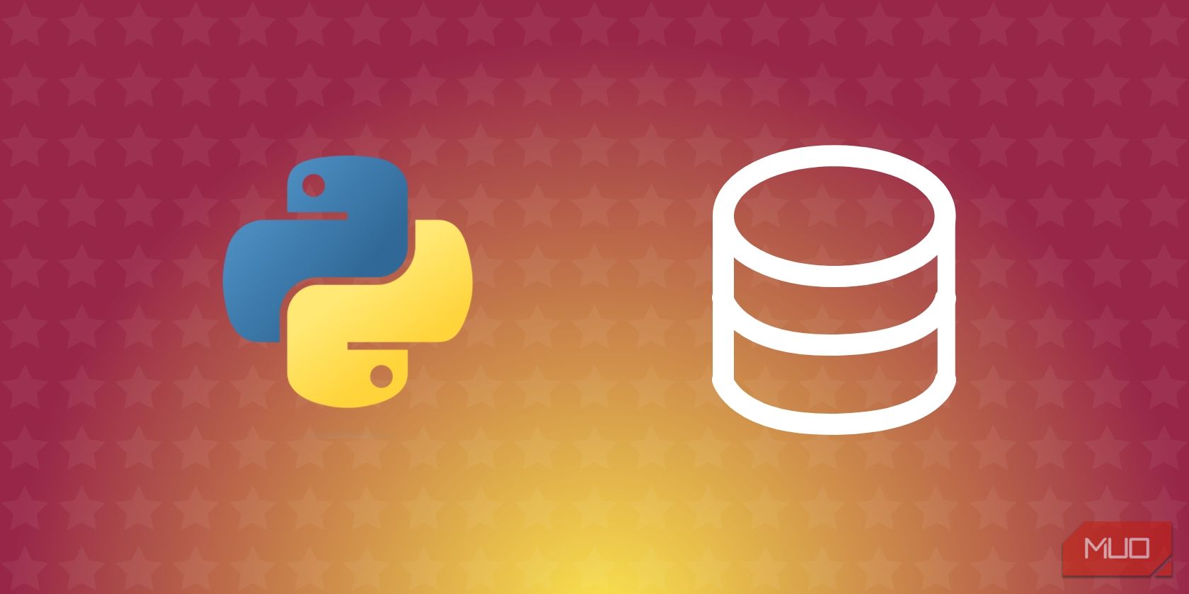 A Python logo on the left and a database represented by a cylinder shape with lines at intervals on the right. 